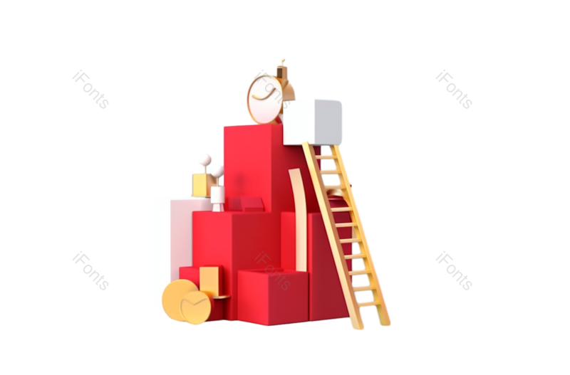 插画图片,蓝色背景元素,时钟PNG,硬币免抠素材